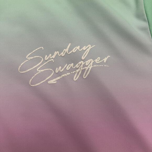 Sunday Swagger Polo Shirt Mens Large Green Purple Peach Ombre Gradient Golf - Picture 3 of 9